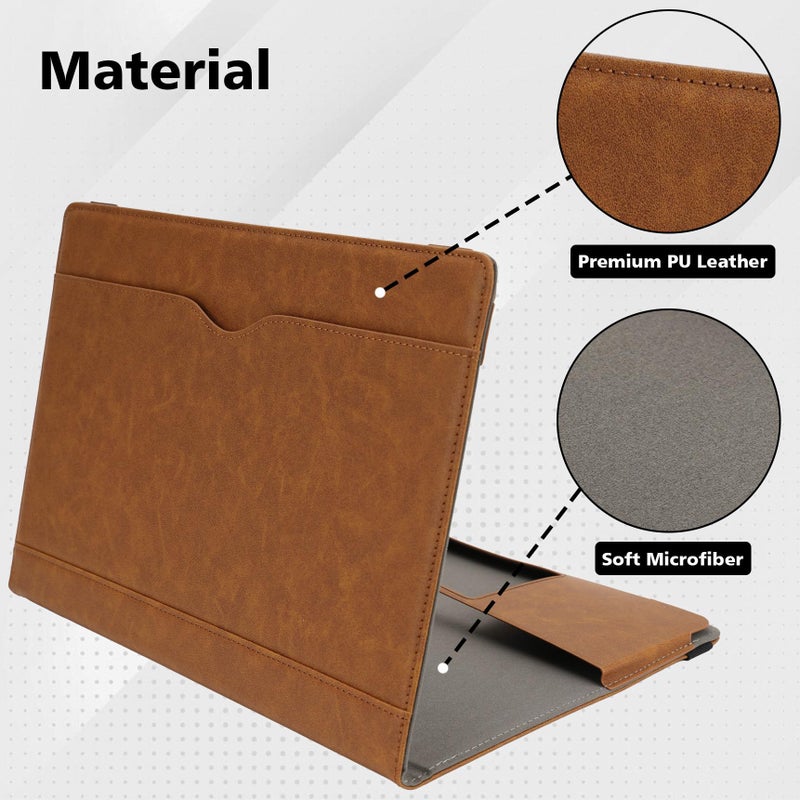TT TYTX TYTX Compatible with MacBook Air 13 Inch Leather Case, for Model A2337 M1 A2179 A1932 2018-2021 Retina Display Touch ID, PU Leather Laptop Case with Pocket for Papers and Pen Holder, Brown - Image 3